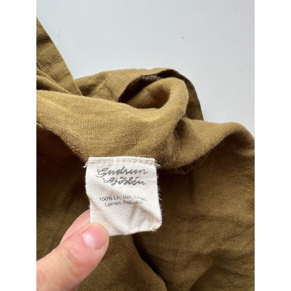 GUDRUN SJODEN Lagenlook Olive Green Linen Oversized V-Neck Tunic Dress, Size M - Picture 13 of 14